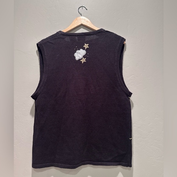 NWT Vintage Bobbie‎ Brooks Black Embroidered Christmas Angels Sweater Vest Large - Picture 2 of 6